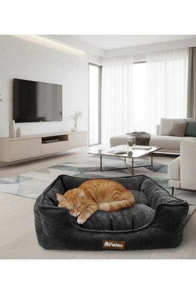 PATİTEX Özel Seri Kadife Yatak- Kedi Yatak- Köpek Yatak - Lux Yatak- Minderli Yatak - S ve M Beden ürün görseli 1