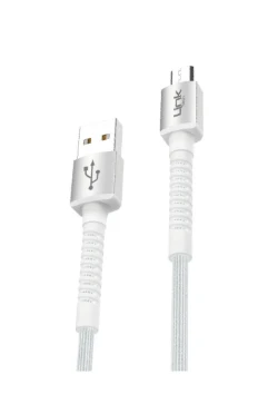 Linktech K551 Safe 2.4A Örgülü Metal Başlı Mikro USB Şarj Kablosu, Beyaz ürün görseli 1