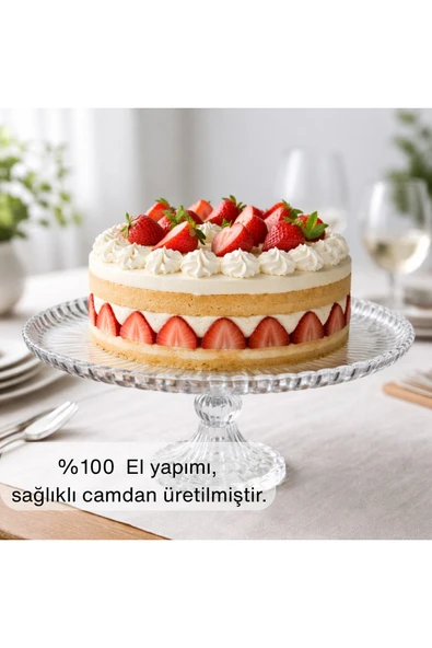Selen Concept Damla Model Ayaklı Cam Yuvarlak Kek ve Pasta Sunumluk Tekli ürün görseli 1