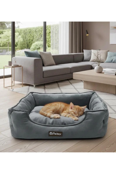 PATİTEX Özel Seri Kadife Yatak- Kedi Yatak- Köpek Yatak - Lux Yatak- Minderli Yatak - S ve M Beden ürün görseli 1