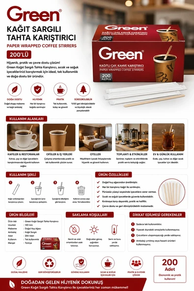 Green Kağıt Sargılı Tahta Karıştıcı 200'lü ürün görseli 1