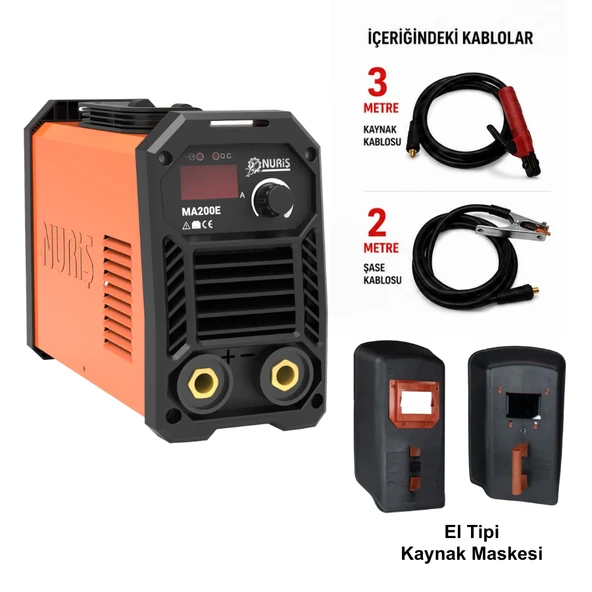 Nuriş MA200E İnverter Kaynak Makinesi 200A + Kaynak Maskesi Hediye ürün görseli 1