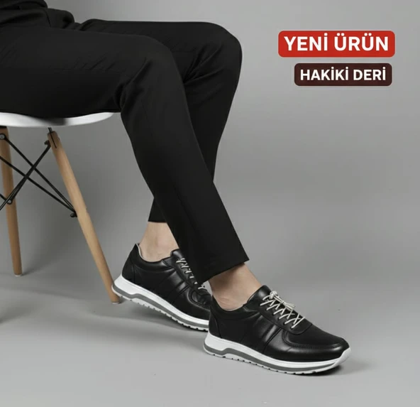 Hakiki Deri Erkek Günlük Ayakkabı – Poli Spor Tabanlı, Bağcıklı Model ürün görseli 1