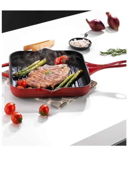 Schafer Guss Chef Döküm Kare Grill Tava 28x28Cm-1 Parça-Kırmızı ürün görseli 1