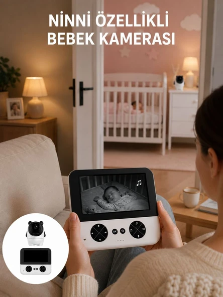 720P Bebek Kamerası Uzaktan Kontrollü Gece Görüşlü Monitör ürün görseli 1