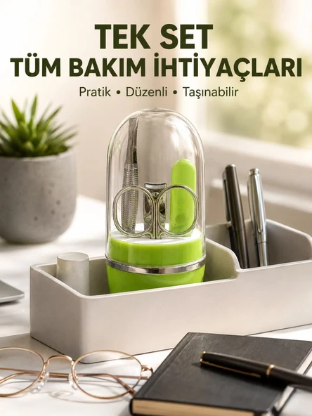 Yeşil Tırnak Bakım Seti Cımbız Makas Tırnak Makası Ve Törpü ürün görseli 1