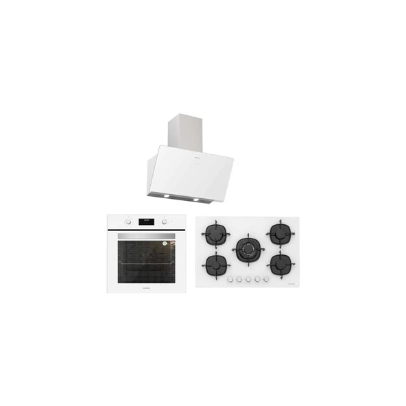 Silverline BO6502W02 - CS5365W01 - 3457 Soho 60 Beyaz Cam Ankastre Set ürün görseli 1