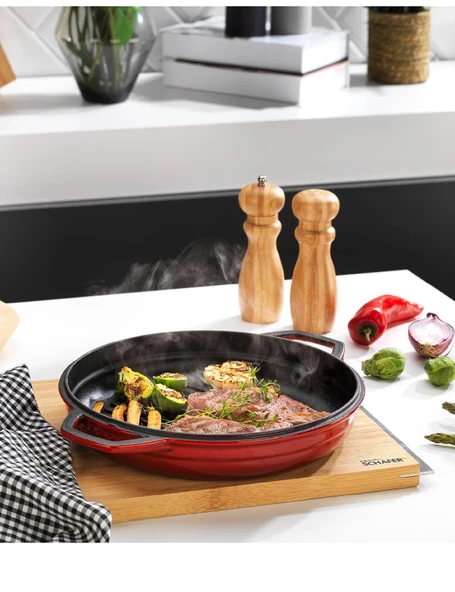 Schafer Guss Chef Döküm Yuvarlak Grill Tava Çift Kulplu 28Cm-1 Parça ürün görseli 1