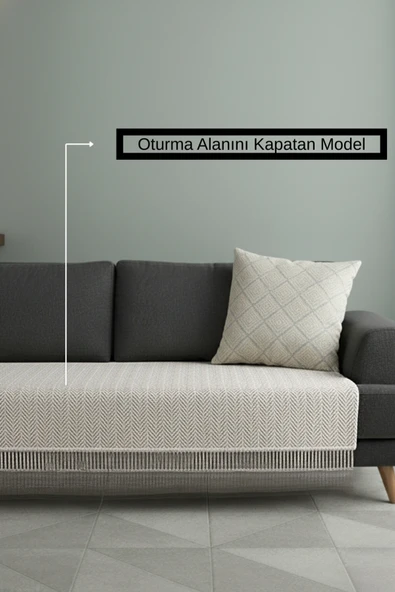 NaturaLux Pamuklu Bohem Koltuk Oturma Yerini Kapatan Çekyat Berjer Örtüsü Şalı | 100x210 Açık Gri ürün görseli 1