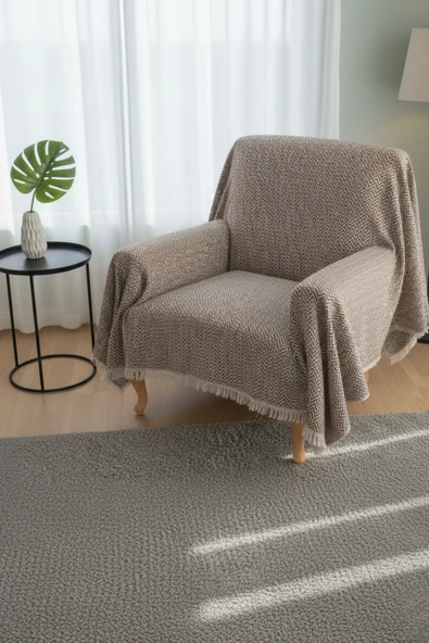 Pamuklu Koltuk Örtüsü 170x210 cm Tekli&Üçlü Koltuk,Çekyat ve Berjer İçin Modern Çizgili Yıkanabilir ürün görseli 1