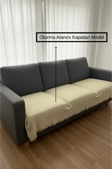 NaturaLux Pamuklu Bohem Koltuk Oturma Yerini Kapatan Çekyat Berjer Örtüsü Şalı | 100x210 Bej ürün görseli 1