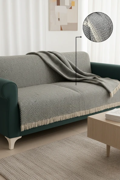 Pamuklu Koltuk Örtüsü 170x210 cm Tekli&Üçlü Koltuk,Çekyat ve Berjer İçin Modern Çizgili Yıkanabilir ürün görseli 1