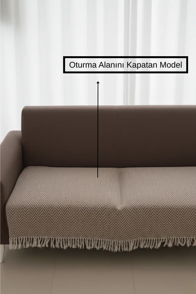 NaturaLux Pamuklu Bohem Koltuk Oturma Yerini Kapatan Çekyat Berjer Örtüsü Şalı | 100x210 Kahverengi ürün görseli 1