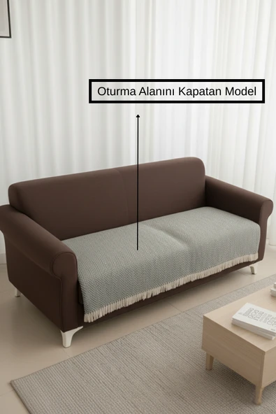 NaturaLux Pamuklu Bohem Koltuk Oturma Yerini Kapatan Çekyat Berjer Örtüsü Şalı | 100x210 Antrasit ürün görseli 1