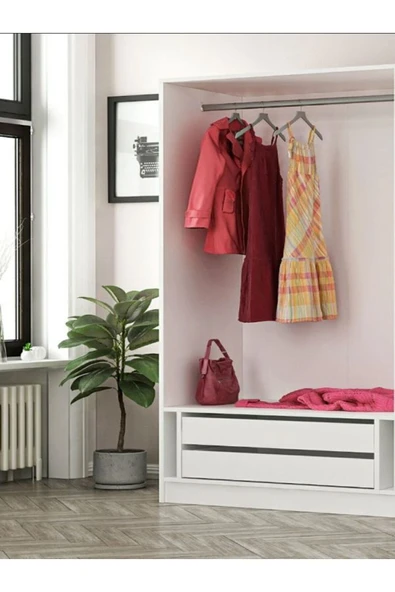 CANBAZ FURNİTURE Esla Modüllü 2 Cam Kapaklı Giyinme Dolabı %100 MDF (KURULUM DAHİL) ürün görseli 1