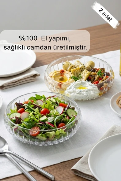 Selen Concept El Yapımı Orta Boy Cam Salata Kasesi 2'li ürün görseli 1