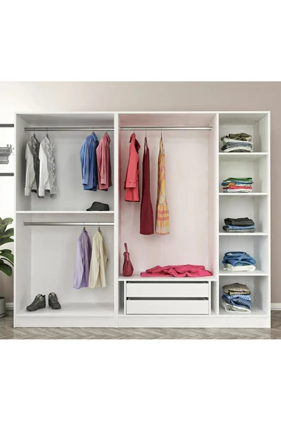 CANBAZ FURNİTURE Esla Modüllü 5 Cam Kapaklı Giyinme Dolabı % 100 MDF (KURULUM DAHİL) ürün görseli 1