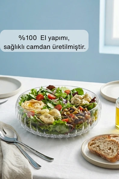 Selen Concept El Yapımı Orta Boy Cam Salata Kasesi ürün görseli 1