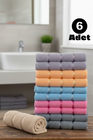 Softiva Pamuklu El Yüz Havlusu Seti 6’lı Yumuşak Emici Banyo Mutfak Spor ve Otel | 50x90cm ürün görseli 1