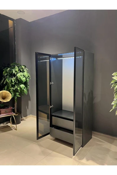 CANBAZ FURNİTURE Esla Modüllü 2 Cam Kapaklı Giyinme Dolabı % 100 MDF (KURULUM DAHİL) ürün görseli 1