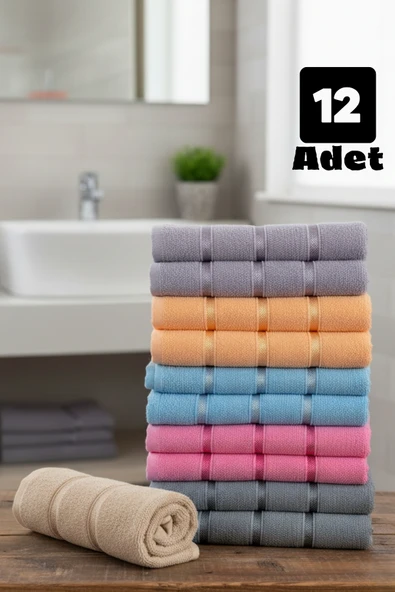 Softiva Pamuklu El Yüz Havlusu Seti 12’li Yumuşak Emici Banyo Mutfak Spor ve Otel | 50x90cm ürün görseli 1