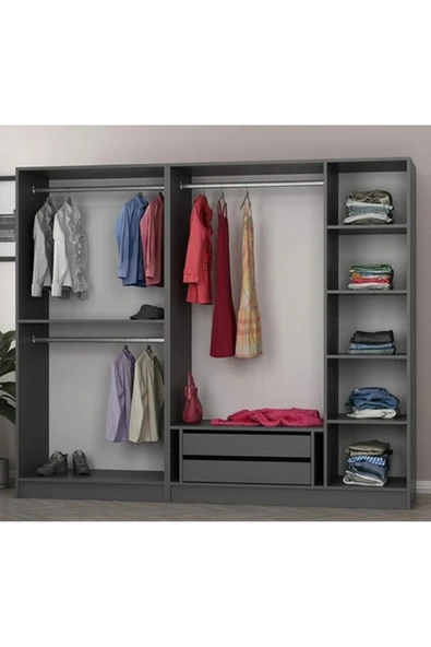 CANBAZ FURNİTURE Esla Modüllü 5 Cam Kapaklı Giyinme Dolabı %100 MDF (KURULUM DAHİL) ürün görseli 1