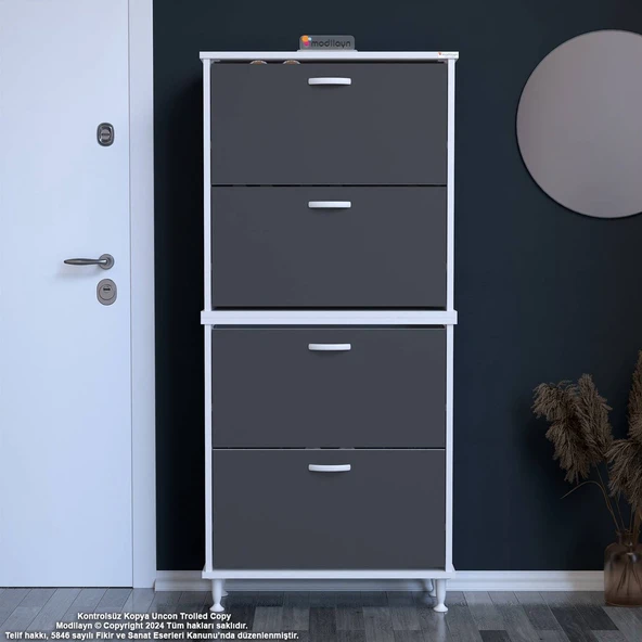 Modilayn UMAY' 2 Li Antre Hol 72x 168x26 cm’ lik 4 Düşer Kapak 8 Göz Bölmeli Ayakkabılık ürün görseli 1