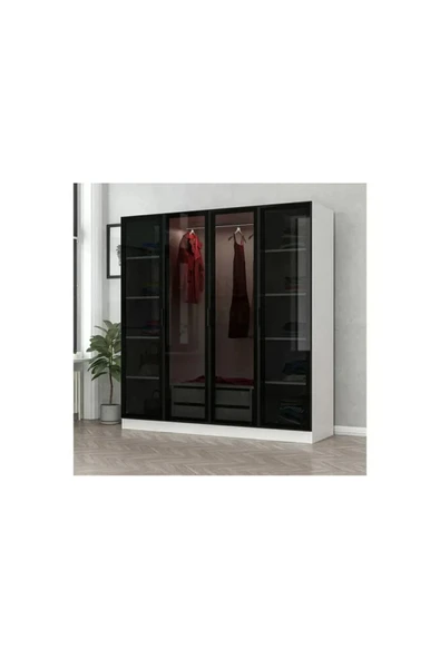 CANBAZ FURNİTURE Esla Modüllü 4 Cam Kapaklı Giyinme Dolabı %100 MDF (KURULUM DAHİL) ürün görseli 1