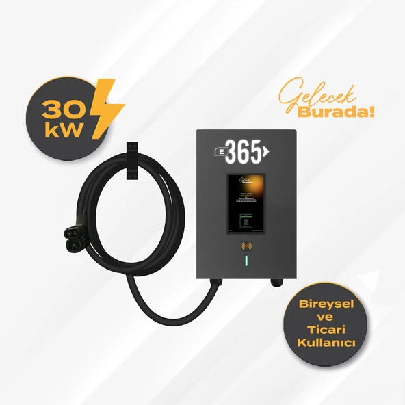 E 365 DC Duvar Tip 10 İnç Ekranlı MID Sayaçlı Tek Kablolu RFID 30kW Şarj İstasyonu (Bireysel ve Ticari Kullanıcı) ürün görseli 1