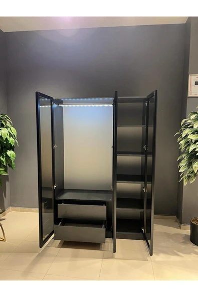 CANBAZ FURNİTURE Esla Modüllü 3 Cam Kapaklı Giyinme Dolabı % 100 MDF (KURULUM DAHİL) ürün görseli 1
