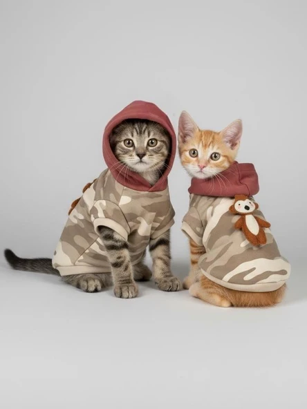 Safari Friends Kapüşonlu Kedi Sweatshirt – Küçük Irklar ürün görseli 1