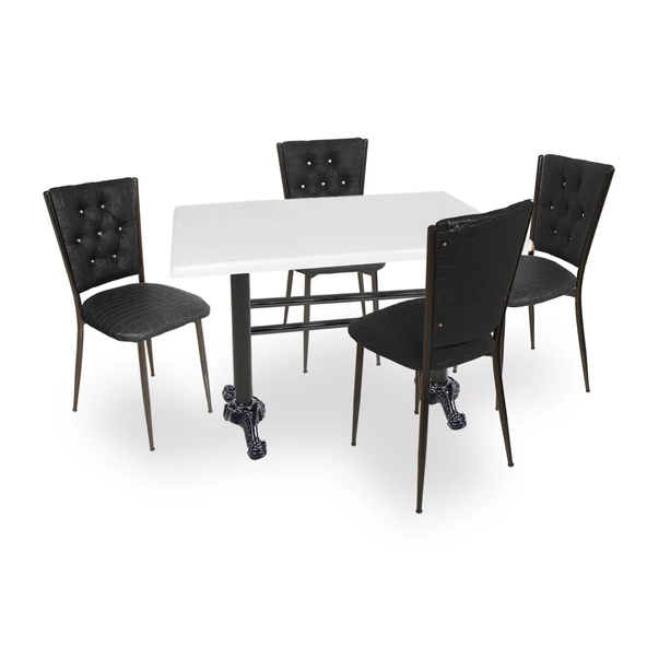 Çipa - Kapitoneli Mutfak Masa Takımı - 80x140 (Werzalit, Wermodin ve Allzalit Tabla) - Beyaz - Siyah ürün görseli 1