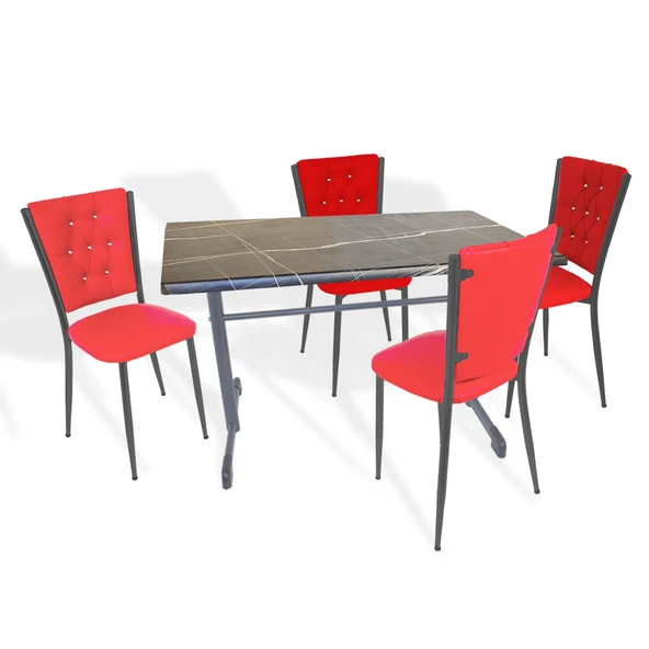 Halley - Kapitoneli Mutfak Masa Takımı - 80x140 (Werzalit, Wermodin veya Allzalit Tabla) - Palazzo-Kırmızı ürün görseli 1