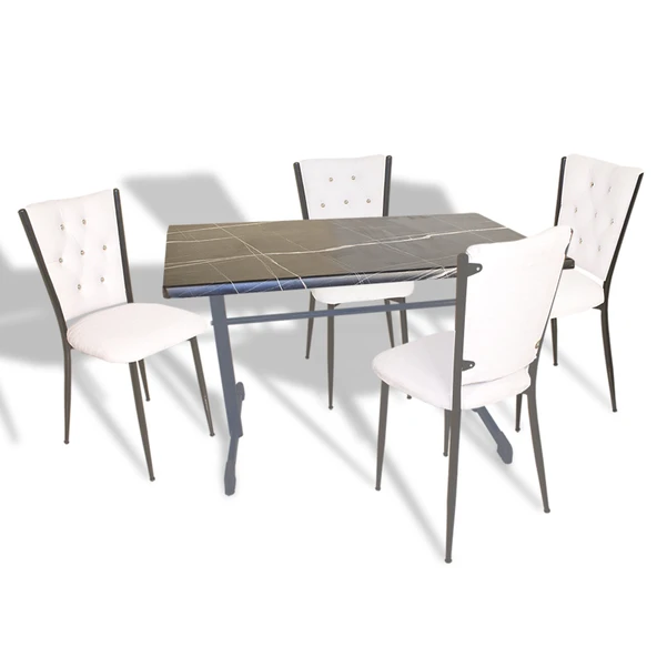 Halley - Kapitoneli Mutfak Masa Takımı - 80x140 (Werzalit, Wermodin veya Allzalit Tabla) - Palazzo-Beyaz ürün görseli 1