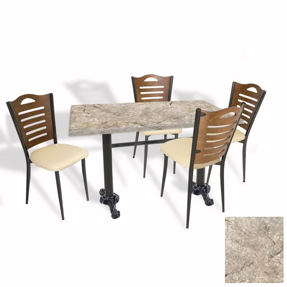 Çipa Döküm Ayak - Papelli Sandalye Mutfak Masa Takımı (Werzalit, Wermodin ve Allzalit Tabla) - Scala Marble - Krem - 80X140 ürün görseli 1