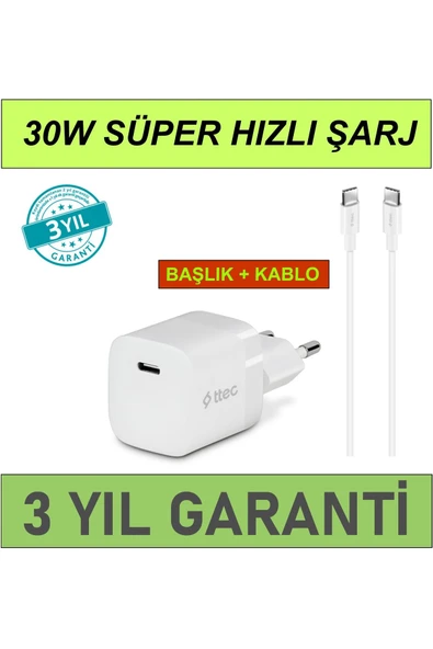 SmartCharger 30W PD Başlık + USB-C Kablo iphone 15 16 17 pro max şarj aleti hızlı  ve güvenli ürün görseli 1