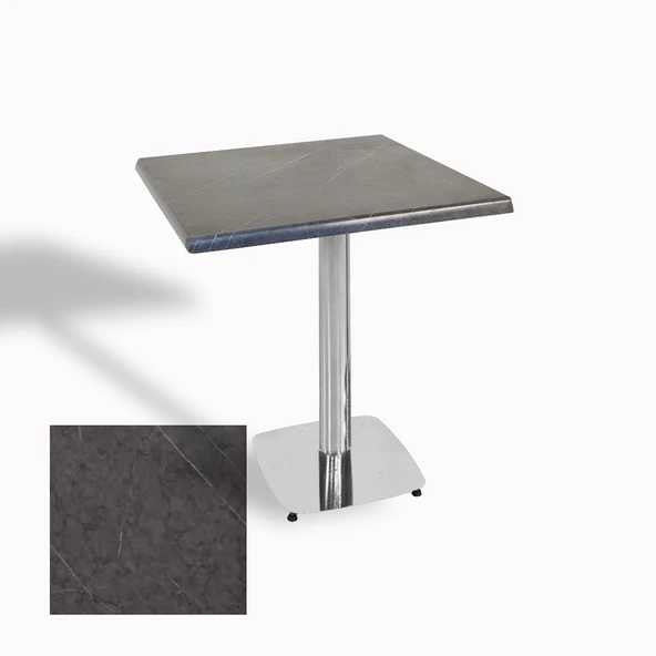 Tokyo Kare Masa (Kromnikel) 60x60 cm - (Werzalit, Wermodin ve Allzalit Tabla) - Grey Marble ürün görseli 1
