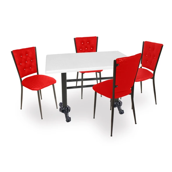 Çipa - Kapitoneli Mutfak Masa Takımı - 80x120 (Werzalit, Wermodin ve Allzalit Tabla) - Beyaz - Kırmızı ürün görseli 1