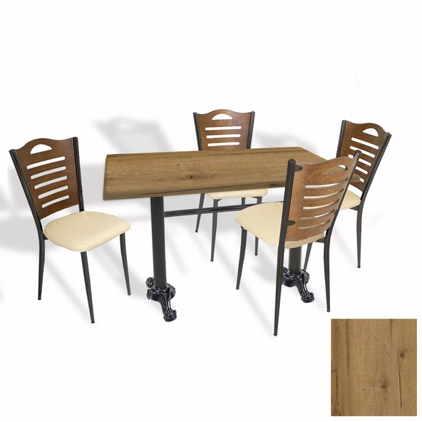 Çipa Döküm Ayak - Papelli Sandalye Mutfak Masa Takımı (Werzalit, Wermodin ve Allzalit Tabla) - Canyon Palace Oak - Krem - 80X140 ürün görseli 1