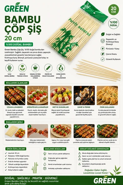 Green Bambu Çöp Şiş 20 cm ürün görseli 1