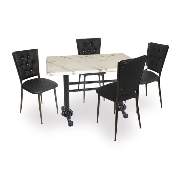 Çipa - Kapitoneli Mutfak Masa Takımı - 80x120 (Werzalit, Wermodin ve Allzalit Tabla) - Afyon Mermer - Siyah ürün görseli 1