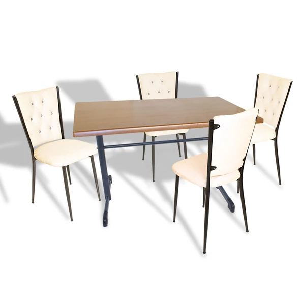 Halley - Kapitoneli Mutfak Masa Takımı - 70x120 (Werzalit, Wermodin veya Allzalit Tabla) - Koyu Ahşap-Krem ürün görseli 1