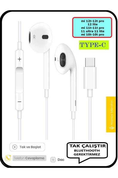 Xiaomi Mi 12t 12 Pro 12 Lite Mi 11t pro Ultra 10t Pro Kulaklık Type C Kablolu Kulaklık Tak Çalıştır ürün görseli 1