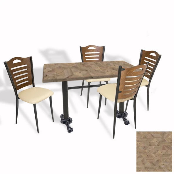 Çipa Döküm Ayak - Papelli Sandalye Mutfak Masa Takımı (Werzalit, Wermodin ve Allzalit Tabla) - Edgy Wood - Krem - 80X120 ürün görseli 1