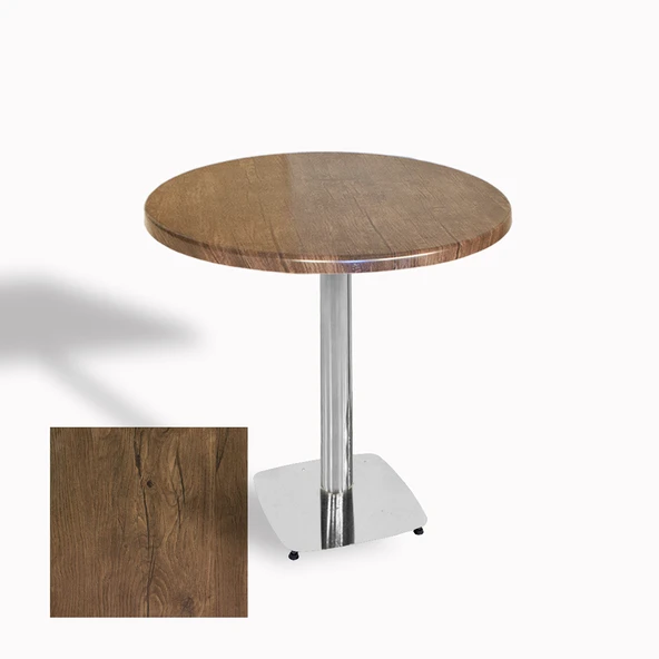Tokyo Yuvarlak Masa (Kromnikel) Çap 80cm - (Werzalit, Wermodin ve Allzalit Tabla) - Rustic Dark ürün görseli 1