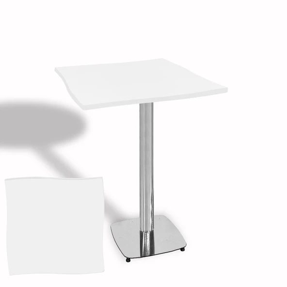 Dalgalı Kare Bistro Wermodin Masa 67x67 cm Tokyo Serisi (Kromnikel) - Beyaz ürün görseli 1