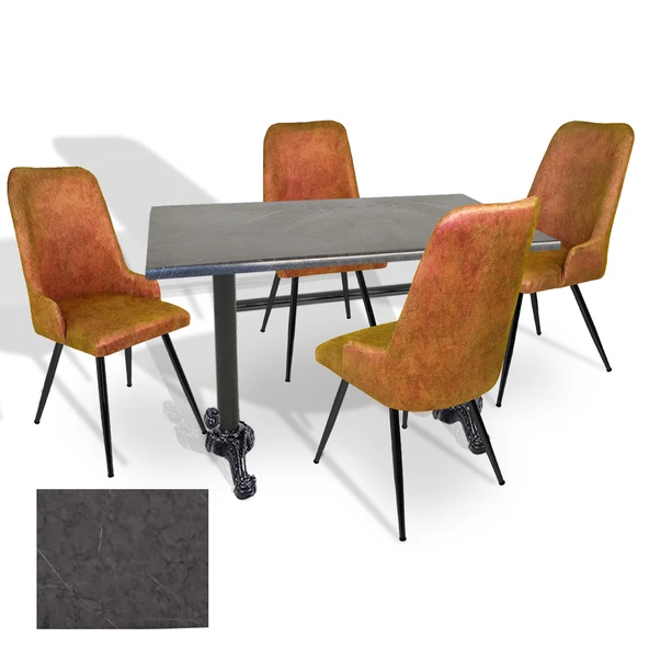 Çipa - Çırağan Mutfak Masa Takımı - 70x120 (Werzalit, Wermodin ve Allzalit Tabla) - (Grey Marble - Kiremit) ürün görseli 1