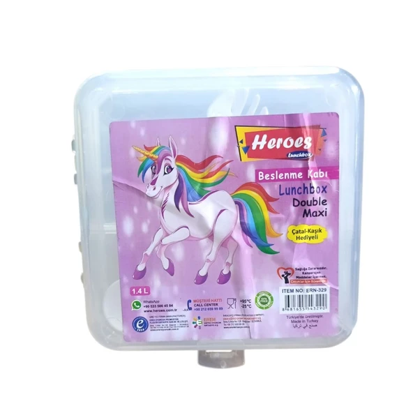 Heroes Double Maxi Beslenme Kabı ERN-329-Şeffaf Unicorn ürün görseli 1