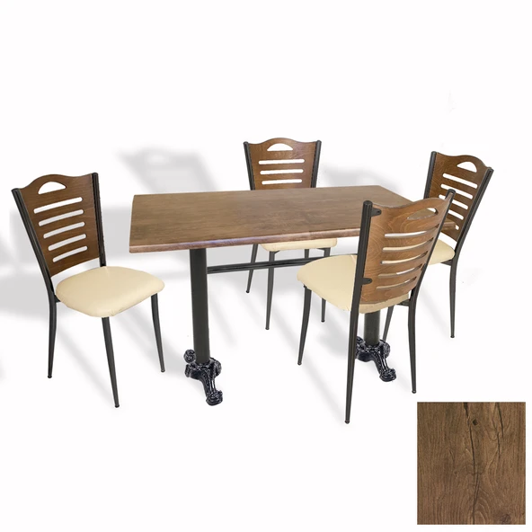 Çipa Döküm Ayak - Papelli Sandalye Mutfak Masa Takımı (Werzalit, Wermodin ve Allzalit Tabla) - Rustic Dark - Krem - 70X120 ürün görseli 1