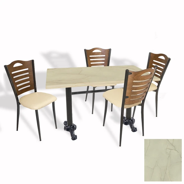 Çipa Döküm Ayak - Papelli Sandalye Mutfak Masa Takımı (Werzalit, Wermodin ve Allzalit Tabla) - Golden Marble- Krem - 80X120 ürün görseli 1